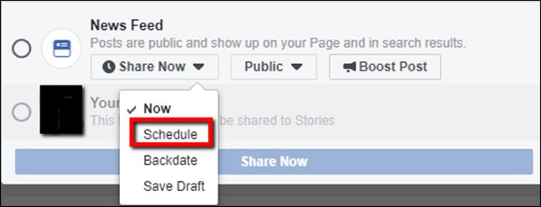 Schedule button - Facebook
