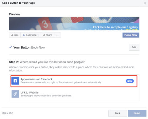 Facebook appointments button scheduling button