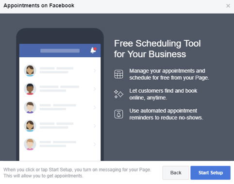 Facebook appointments button illustrated image for scheduling